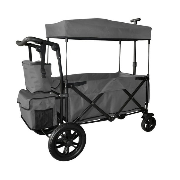 Grey Outdoor Folding Push Wagon Canopy Garden Utility Travel Cart