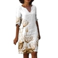 thumbnail image 1 of Robe de Mode pour Femmes Coton Lin Été Rétro Décontracté Pull Imprimé Sexy Manches Courtes Robe, 1 of 4