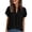 Black, variant on Summer Trendy Women's V-Neck Ruffle Trim Swiss Dot Short Sleeve Blouse Casual Loose Fit Tops Wine L