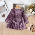 thumbnail image 2 of Toddler Baby Girls Velvet Long Sleeve Dress Ruffle Sleeve Princess Christmas Birthday Party Wedding Dresses Fall Winter Clothes Purple 9 months, 2 of 3