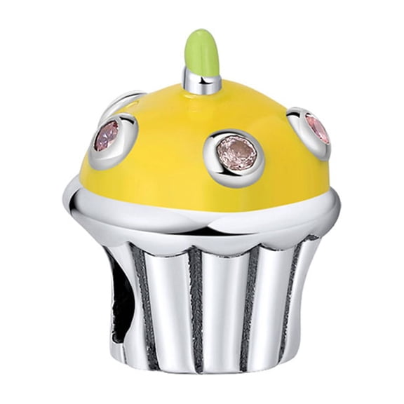Birthday Cupcake Charm European Bead Sterling Silver Ginger Lyne Collection
