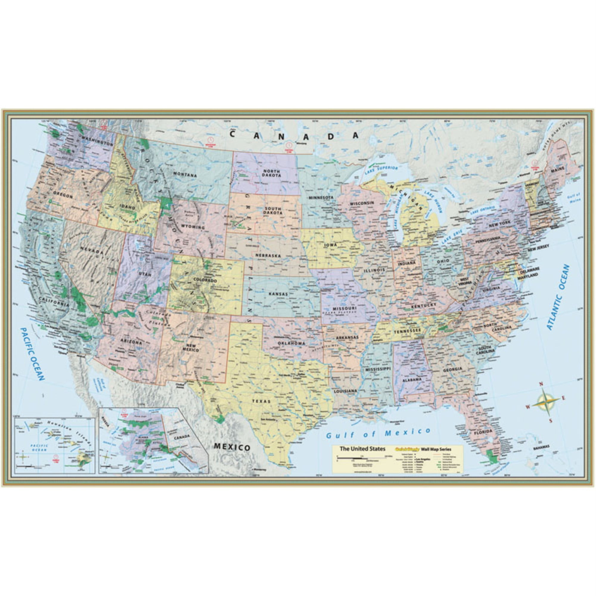 24x36 United States Paper Rolled USA Classic Elite Wall Map Mural Poster 