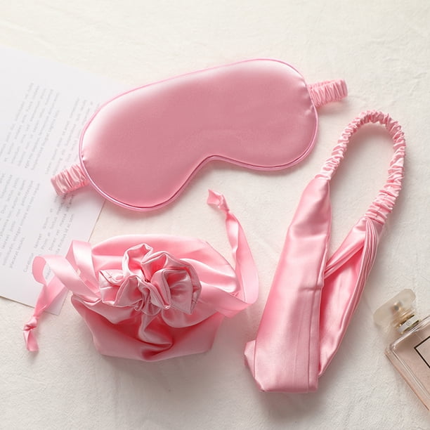 Banda para el cabello con máscara de seda artificial, bolsa de tela, máscara de ojos de almacenamiento de tres piezas, máscara de ojos para dormir, regalo