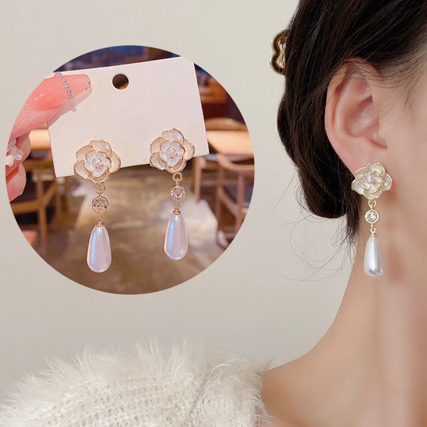 1 Par De Pendientes De Borla De Cristal Estrella De La Moda Para Las Mujeres Perla Coreana Gota Larga Fiesta Boda Joyería Regalos