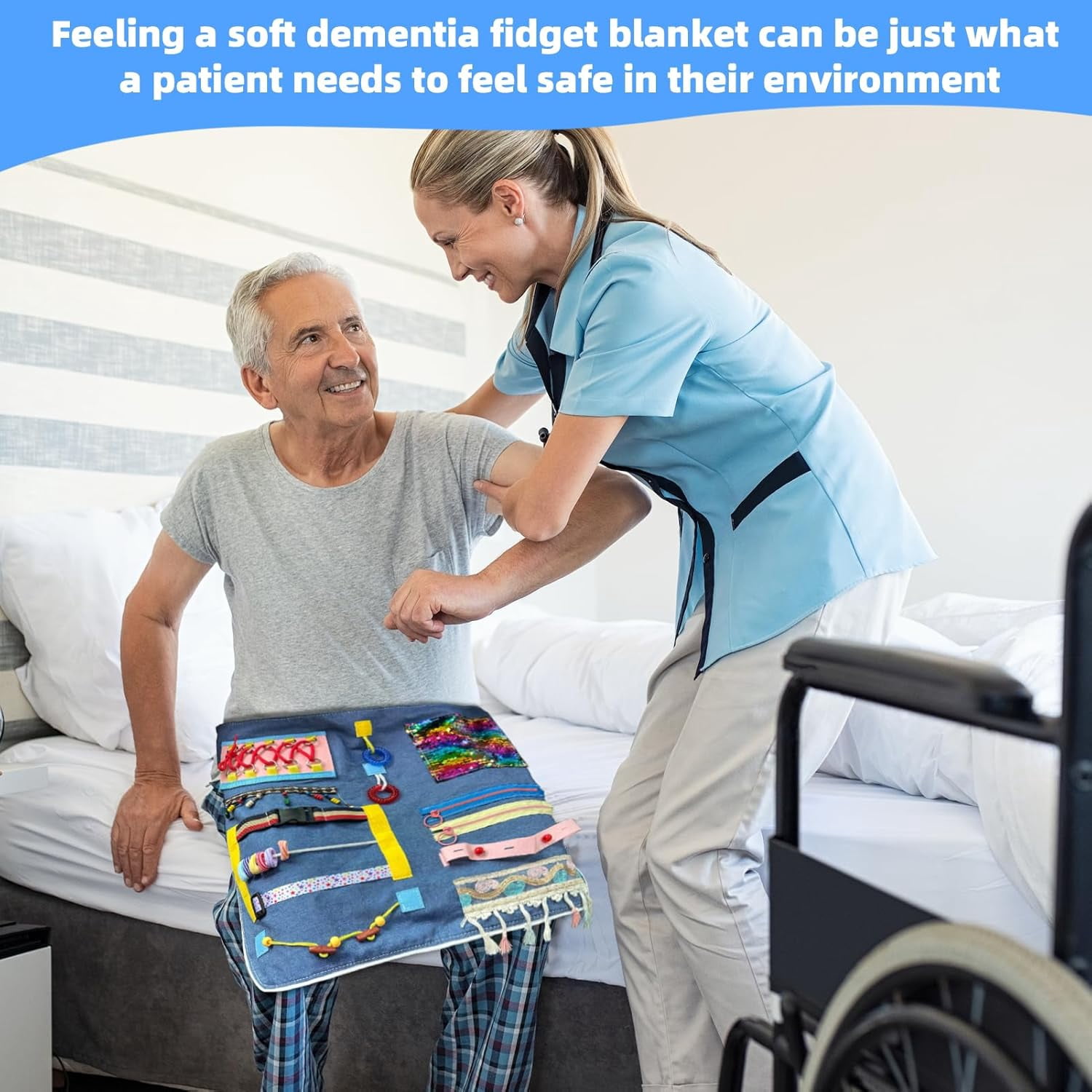 AMQTSLM Fidget Apron for Elderly, Fidget Blanket for Adults with Dementia, Dementia Products for Elderly, Sensory Blanket for Dementia Patients or Alzheimer