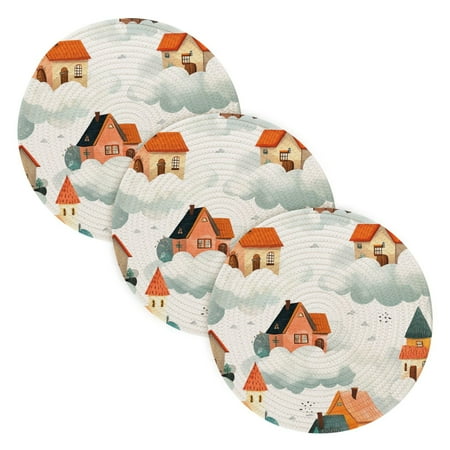 

BZSMCE Mats for Pots Pans Place House on The Sky Simple Style Pattern Pot Mats