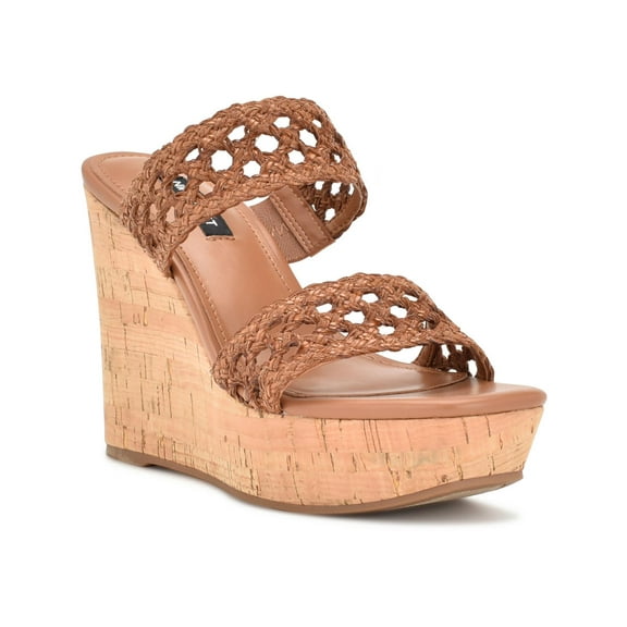 Nine West Womens KALANI2 Cork heel Square toe Wedge Sandals