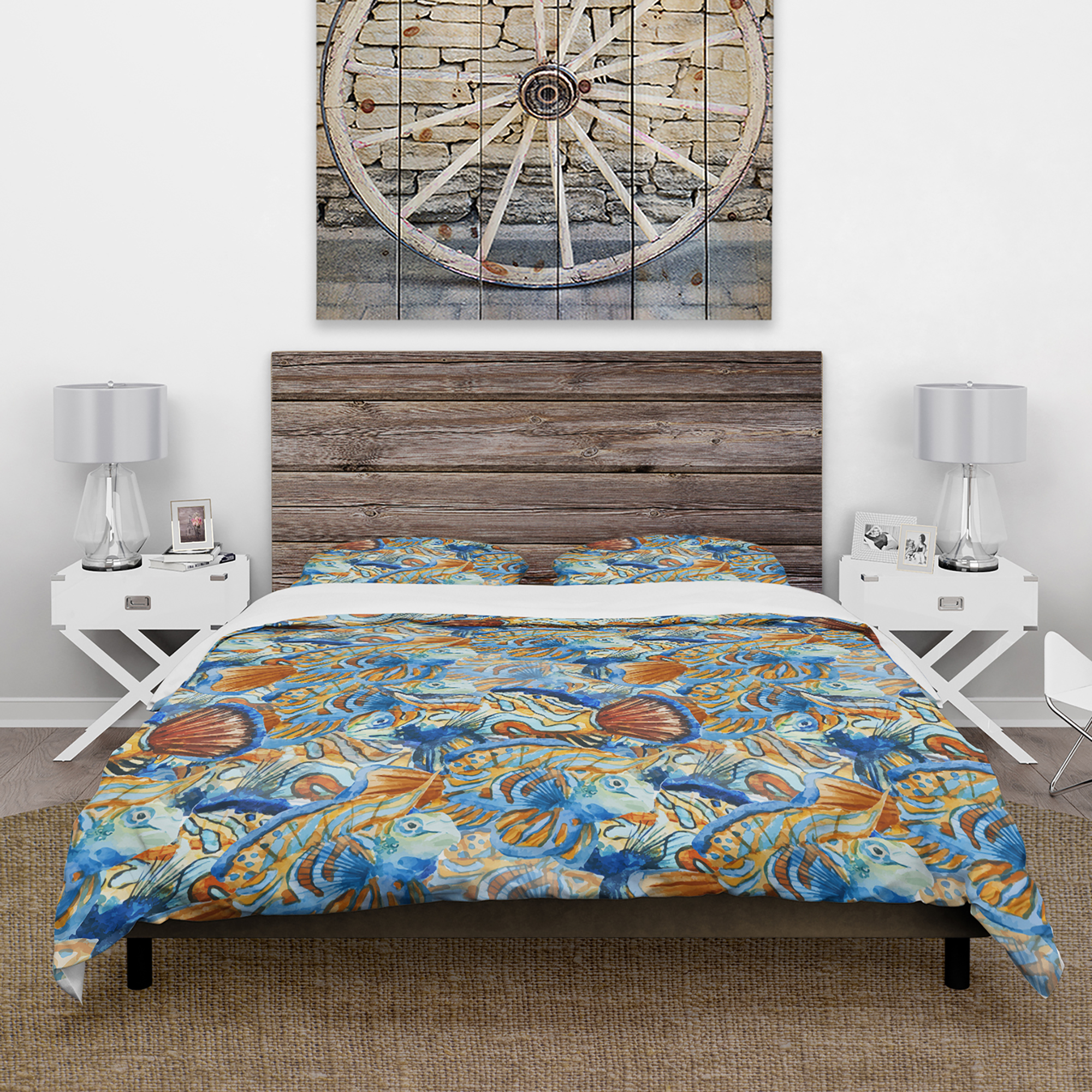 Designart 'Orange and Blue Fishes' Animals Duvet Cover Set