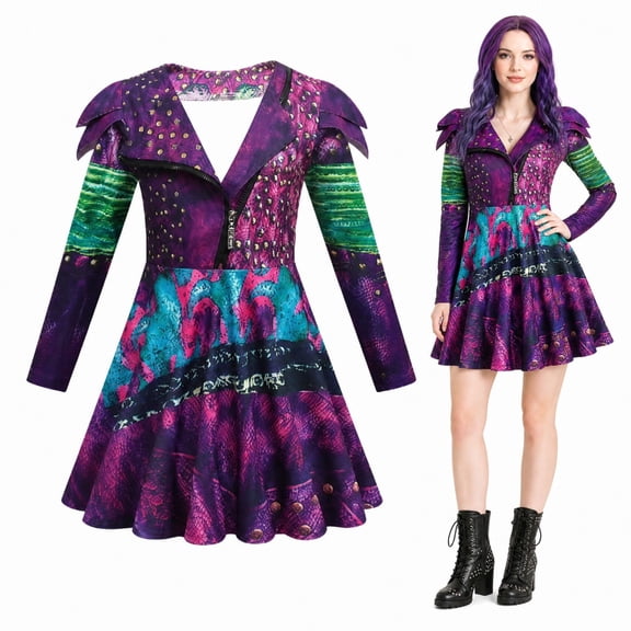 Purple Princess Long Sleeve V-Neck A-Line Dress Rise Red Cosplay Costume, Princess Halloween Outfit for Anime Party