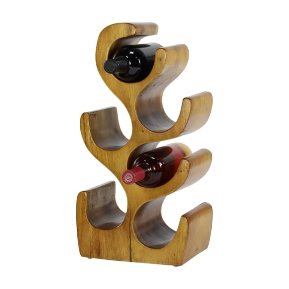 6- Bottle Brown Curved Tree Shaped Wine RackDecMode 10" x 20" Brown Teak Wood Curved Tree Shaped 6 Bottle Wine Rack, 1-Piece