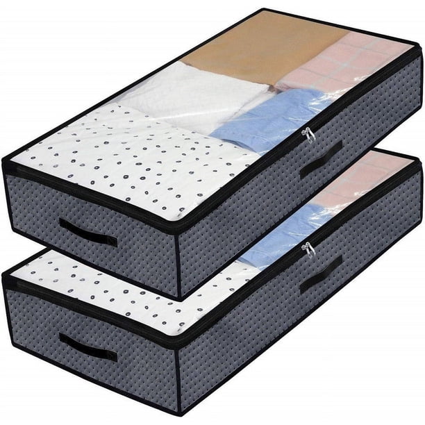 Bolsa de almacenamiento grande para debajo de la cama de 90 l con cremallera, paquete de 2, con ventana transparente para ropa