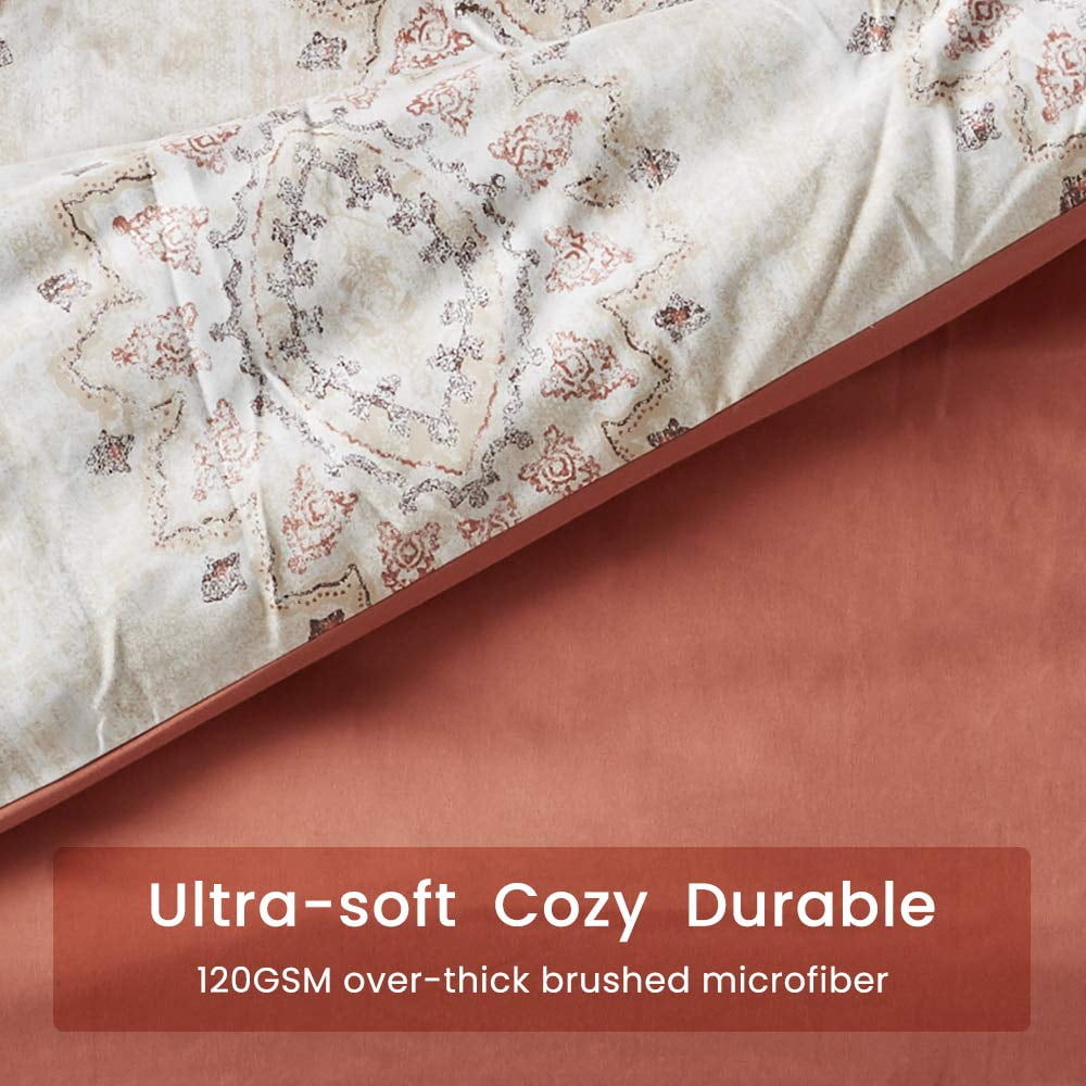 Sleep Zone Floral Duvet Cover Set, Ultra Soft Microfiber Bedding with Designer Print, Wrinkle-Resistant (Damask Pattern Beige, 104 x 90 inch, 3 Pieces)