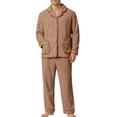 thumbnail image 2 of Vetsdori Mens Warm Fleece Pajamas Sets Comfy Long Sleeve Collar Button Shirts and Pants Homewear Pockets 2 Pieces Winter Cozy Plain Loungewear for Men Casual, 2 of 9