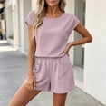thumbnail image 6 of Women's Casual Linen Shorts Elastic Waist Pocket Shorts Two Piece Set Shorts for Women Summer Fashion, 60% Cotton 40% Linen Blend Lightweight Comfortable Loose | VerBelle,Pink L, 6 of 8