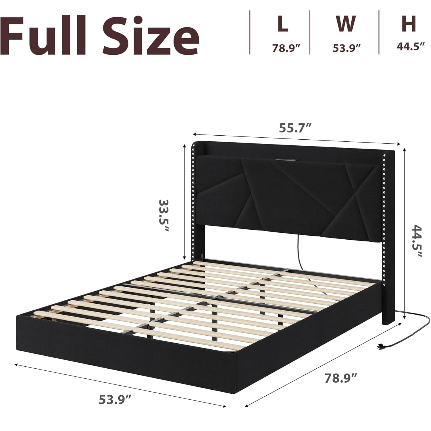 Shininglove Full Size Upholstered Floating Bed Frame with RGB LED Lights & Charging Station, No Box Spring Needed (Grey)