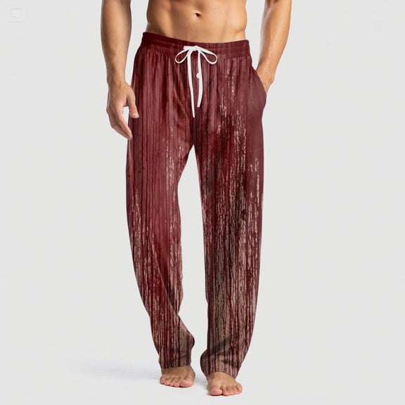 Hsovts Men's Pajama Pants Halloween Pumpkin Pant Cute Separate Bottoms Pj Pant with Pockets Soft Funny Pants Deep Red 2XL