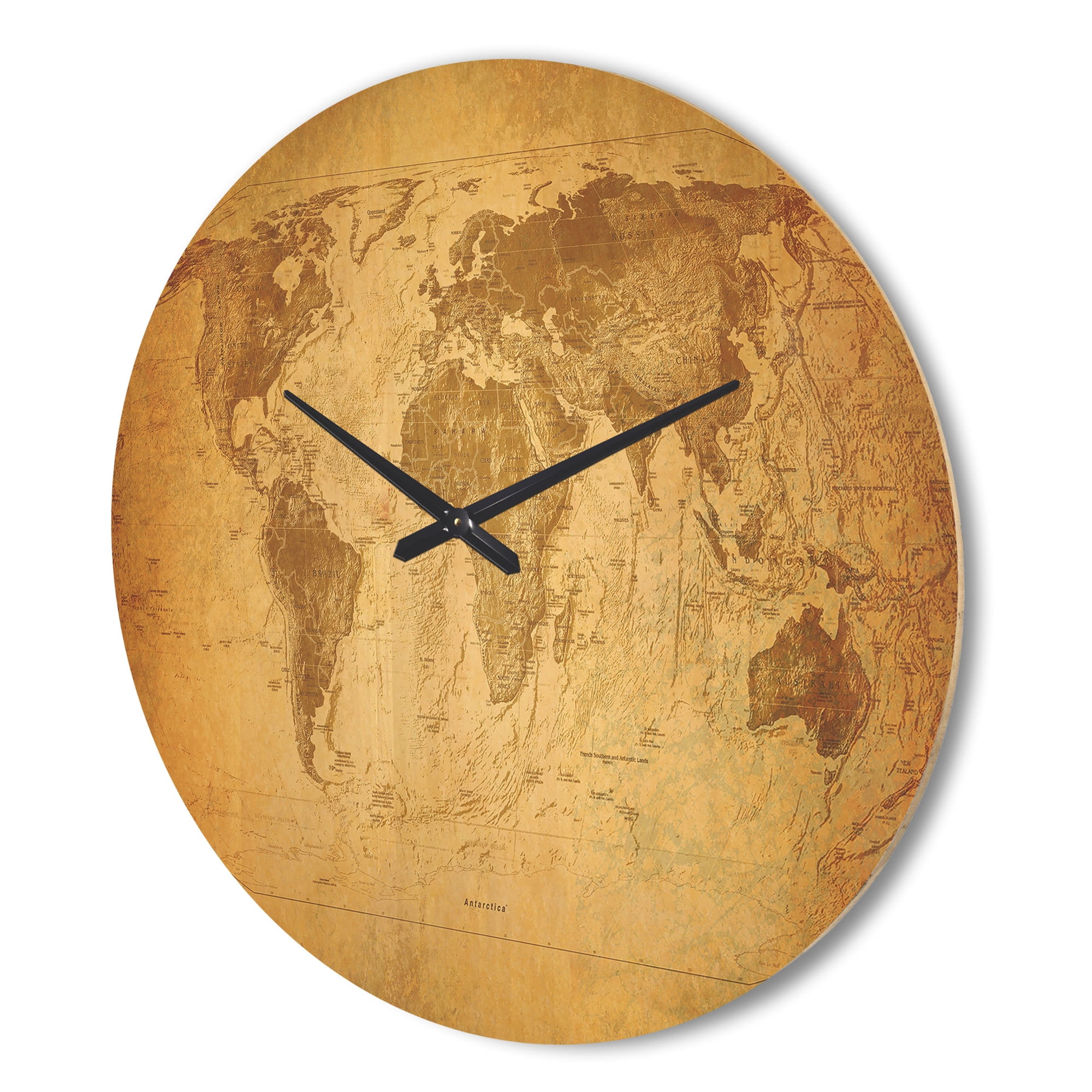 Designart 'Traditional Classic Map' Modern Wood Wall Clock
