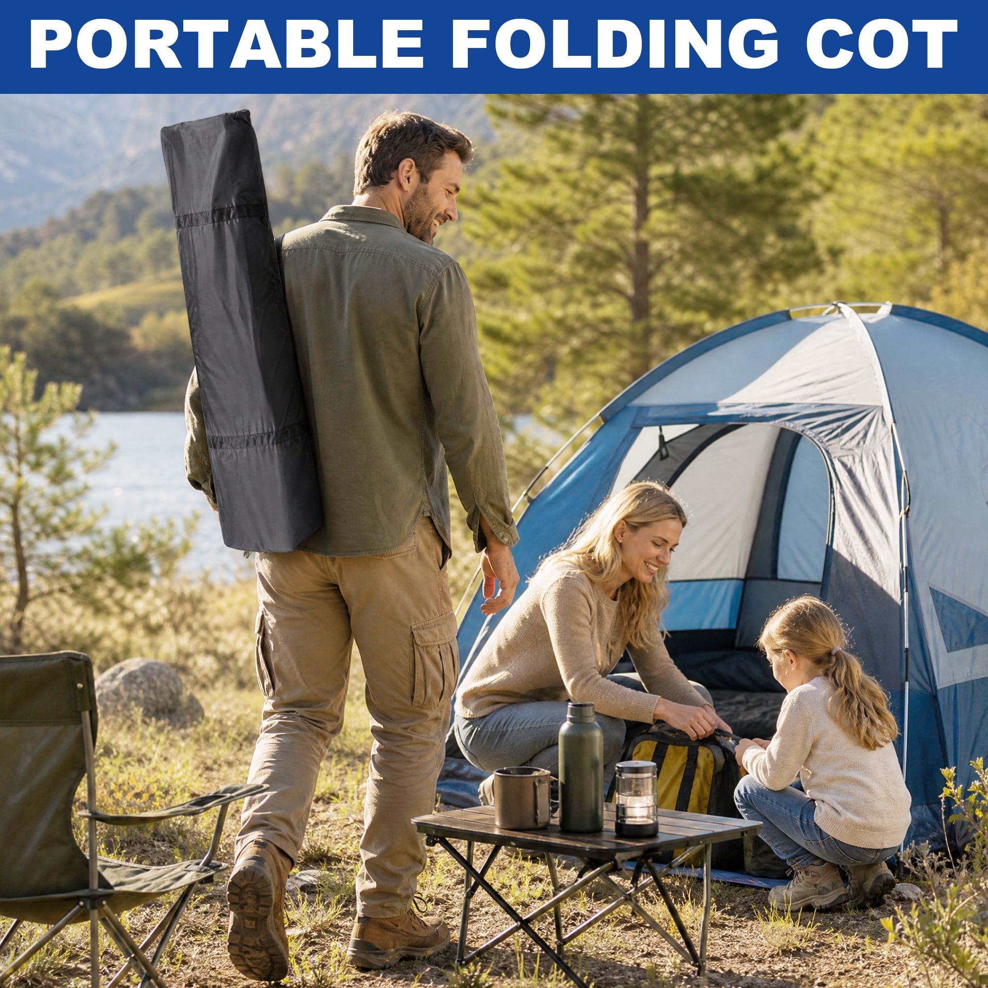 Sprint Demon Folding Camping Cot with Mattress for Adults, 880 lb Heavy Duty Portable Guest Bed for Camping, Home & Travel