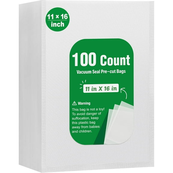 EnjinZZ 100 Count Vacuum Sealer Bags Gallon 11 x 16 inch for Seal a Meal, Commercial Grade BPA Free Heavy Duty Precut Seal Bags, Food Vac Bags for Storage, Meal Prep or Sous Vide