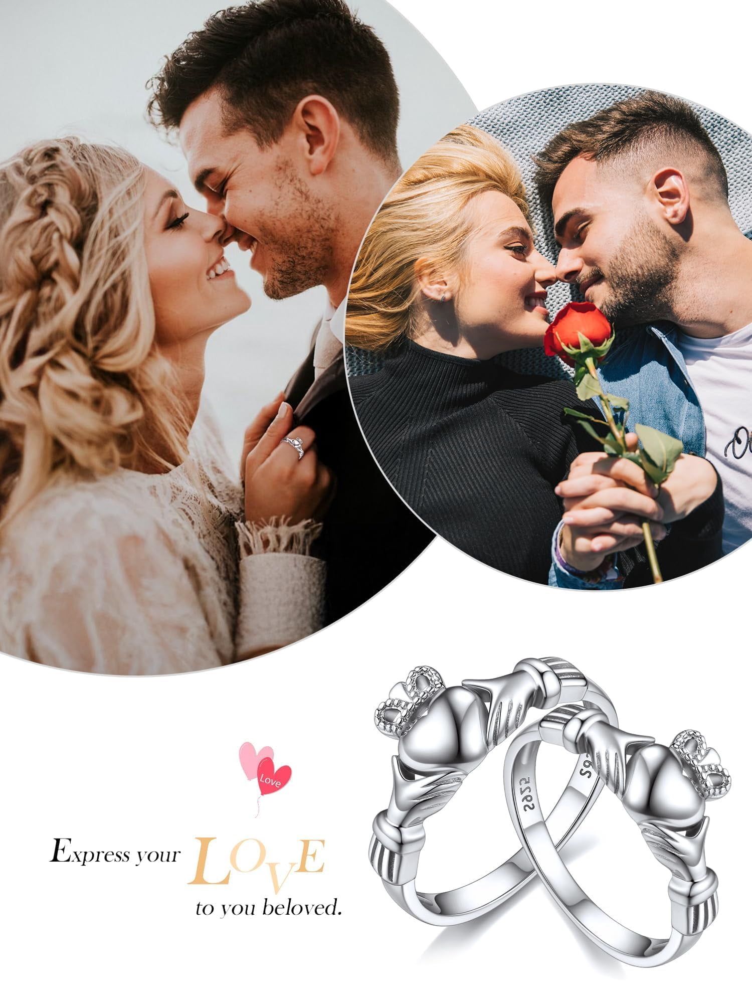 ChicSilver Sterling Silver Irish Claddagh Promise Fashion Ring for Women Unisex Size 4