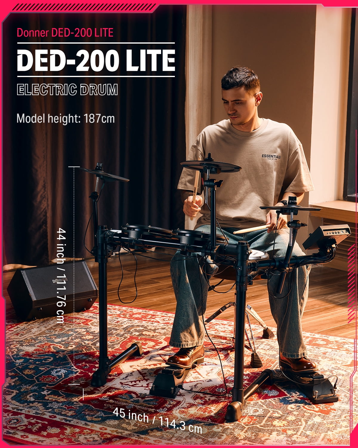 Donner Adults Electric Drum Set 31 Kits and 450+ Sounds, Throne, Headphones, Sticks, USB MIDI, DED-200 New Lite