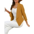 thumbnail image 5 of Gureui Women's Elegant Blazer, Solid Color 3/4 Sleeve Lapel No Buttons Cardigan Cropped Jacket Suit Slim Fit Business Coat Formal Occasion Uniforms, 5 of 8