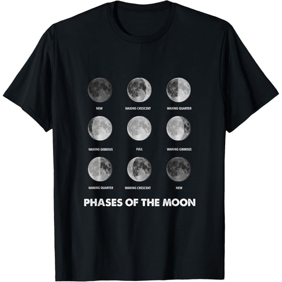 black Shirt Moon Phases - Moon Cycle - Lunar Cycle - Lunar Eclipse T-Shirt
