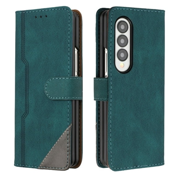 Case for Samsung Galaxy Z Fold 3, PU Leather Wallet Folio Card Holder Shockproof Drop Protection Wireless Charging Phone Case Cover Compatible with Samsung Galaxy Z Fold 3, Green