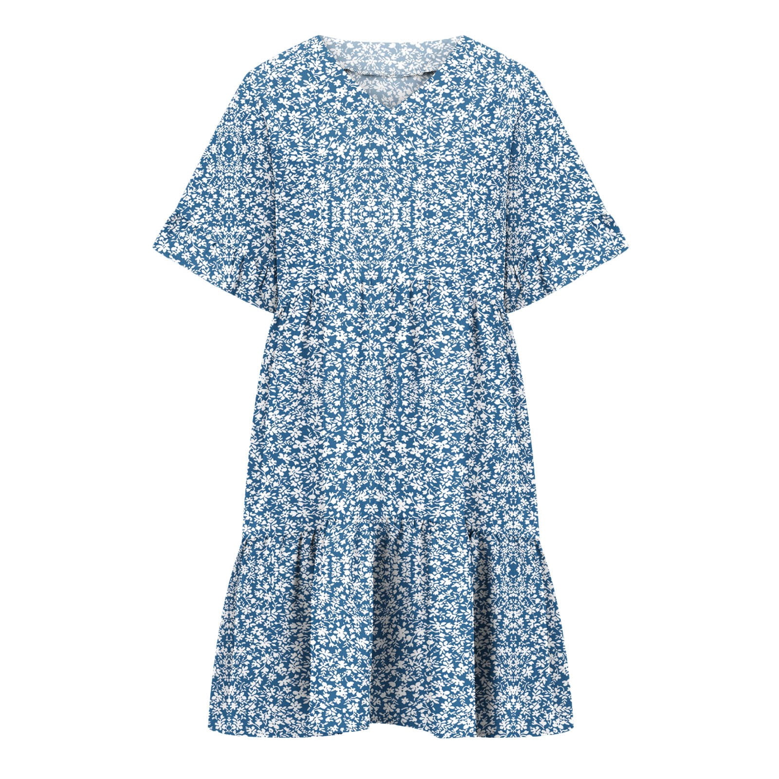 Leesechin Summer Dresses for Women Ladies Plus Size Elegant Dress Sweet & Cute V-Neck Mini Dress with Pocket Short Sleevele Ruffle Dress
