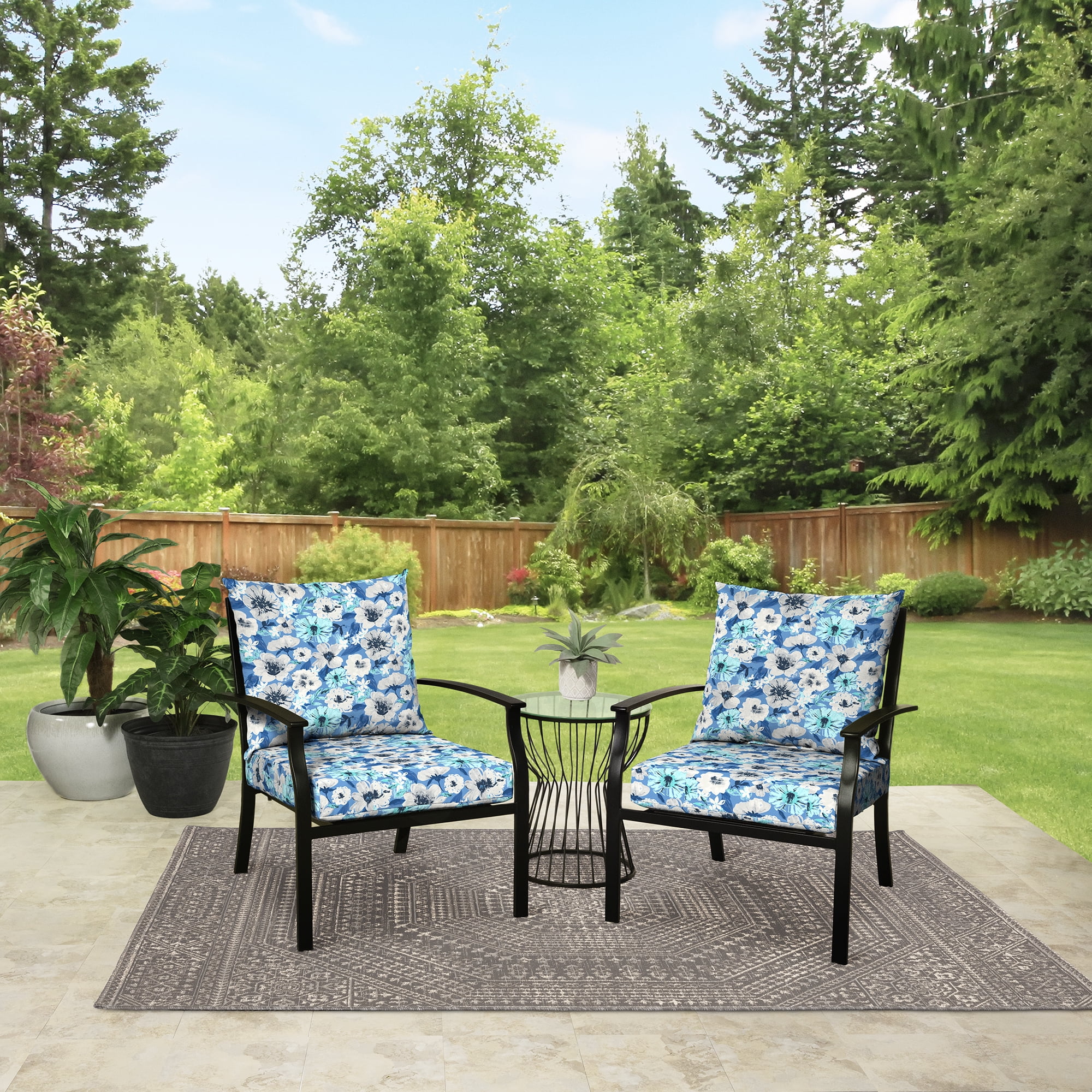 Mainstays 45" L x 22.75" W Blue Floral Rectangle Outdoor 2 Piece Deep Seat Cushion