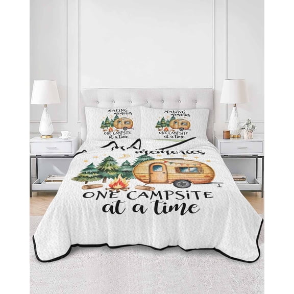 Quilts Queen Size, Camping Soft Comforter Bedding Set for Bed, Fall Summer Nature Forest Car Tree Moon Lightweight Quilted Bedspread with Pillow Cover(2 Pieces) for All Season, 90x96 Inch