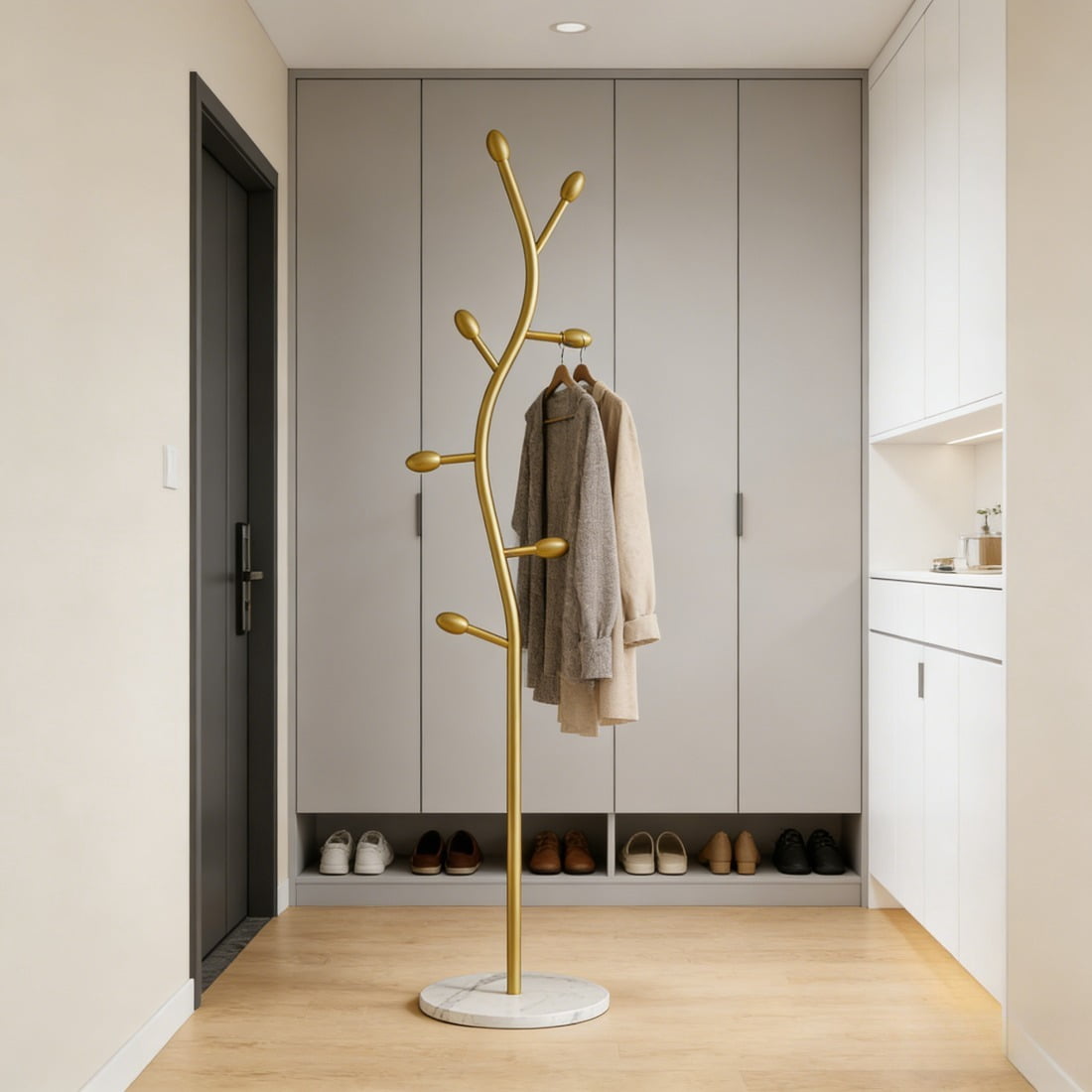Clothing Rack, Golden Metal Freestanding Heavy Duty Clothes Rack with Marble Base, Multipurpose Garment Hanger for Bedroom, Hat, Scarf, Jacket