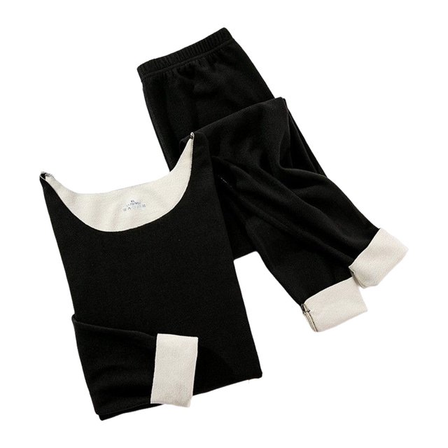 Jumpingount Conjunto de ropa interior térmica de doble cara de lana sin costuras de cintura alta traje de lencería de algodón cálido ropa de invierno Prendas para la parte del cuerpo negro 7 Jumpingount AP013400-37