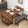 thumbnail image 1 of Cherish Dining Table Set, Retro Brown Dining Set for 4 with Upholstered Benches, Kitchen Dining Table Set with Storage Drawers and Wine Rack for Small Spaces, 1 of 6