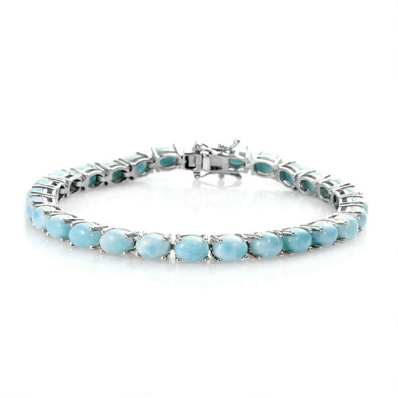 Oval Shape 5x3 mm Blue Larimar Eternity Tennis Bracelet 7.5 Inch 925 Sterling Silver March Birthstone Month Gemstone Jewelry Women Gift For Her Wedding Anniversary Birthday Gift