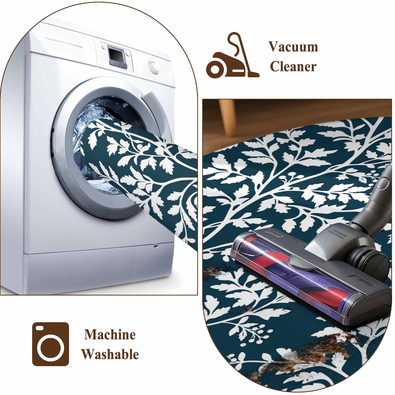 5'x7' Area Rugs for Living Room Bedroom, Navy Blue Spring Floral Washable Rug Carpet Runner Indoor Outdoor, Farmhouse Flowers Elegant Pastoral Non Slip Floor Mats Area Rug for Kitchen, Nursery