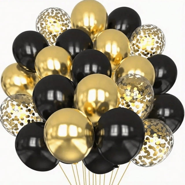 Set de globos negros y dorados, 47 piezas, 30 cm, látex metálico