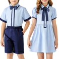 thumbnail image 1 of Odeerbi Chicos 5 Piezas Preppy Traje Vestido Camisa + Traje Pantalones Cortos + Corbata + Insignia de Pecho + Calcetas Uniforme Escolar Conjunto Caballero Traje Formal, 1 of 9