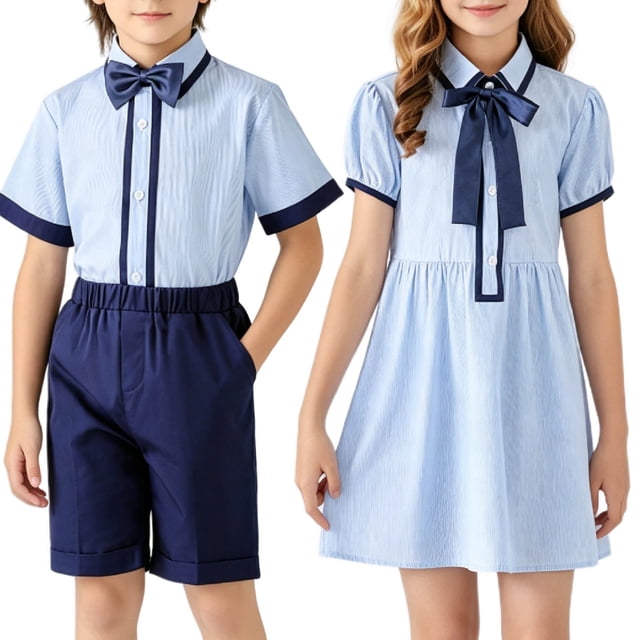Odeerbi Chicos 5 Piezas Preppy Traje Vestido Camisa + Traje Pantalones Cortos + Corbata + Insignia de Pecho + Calcetas Uniforme Escolar Conjunto Caballero Traje Formal