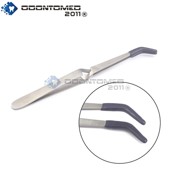 OdontoMed2011 Cross Lock Tweezers Bent Nose Pvc Rubber Tip Cross Locking Self Closing 6-1/2" Stainless Steel Tweezers 6.5"
