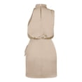 thumbnail image 5 of XIAQUJ Women's Satin Sleeveless Backless Turtleneck Tie Waist Wrap Bodycon Mini Dress Womens Dresses A XL, 5 of 5