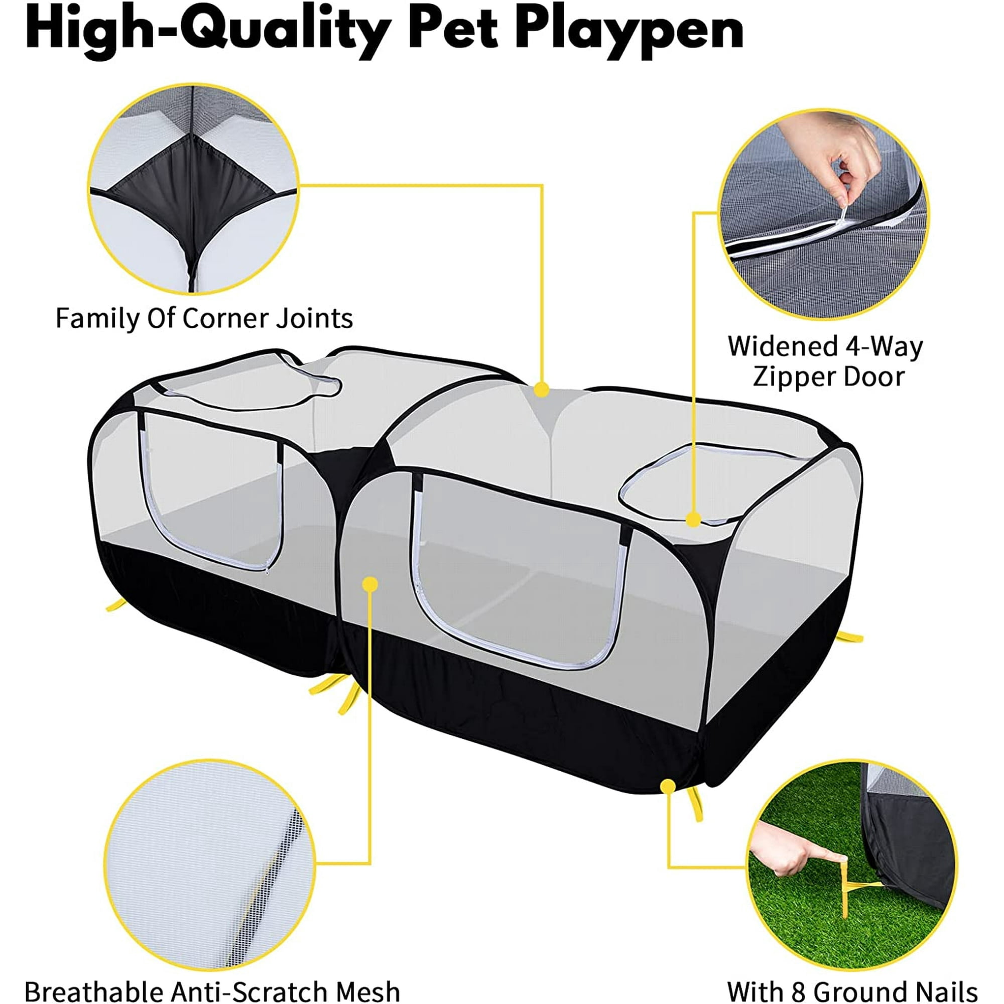 Small Animal Playpen, Portable Chicken Run Coop with Detachable Bottom and Breathable Mesh Walls, Pet Tent Indoor Outdoor