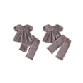 thumbnail image 2 of Lairauiy Baby Toddler Girls Pants Clothes Set 6 12 18 24 Months 2T 3T 4T Short Puff Sleeve Doll Collar Plaid Tops Pants Summer Outfits, 2 of 9
