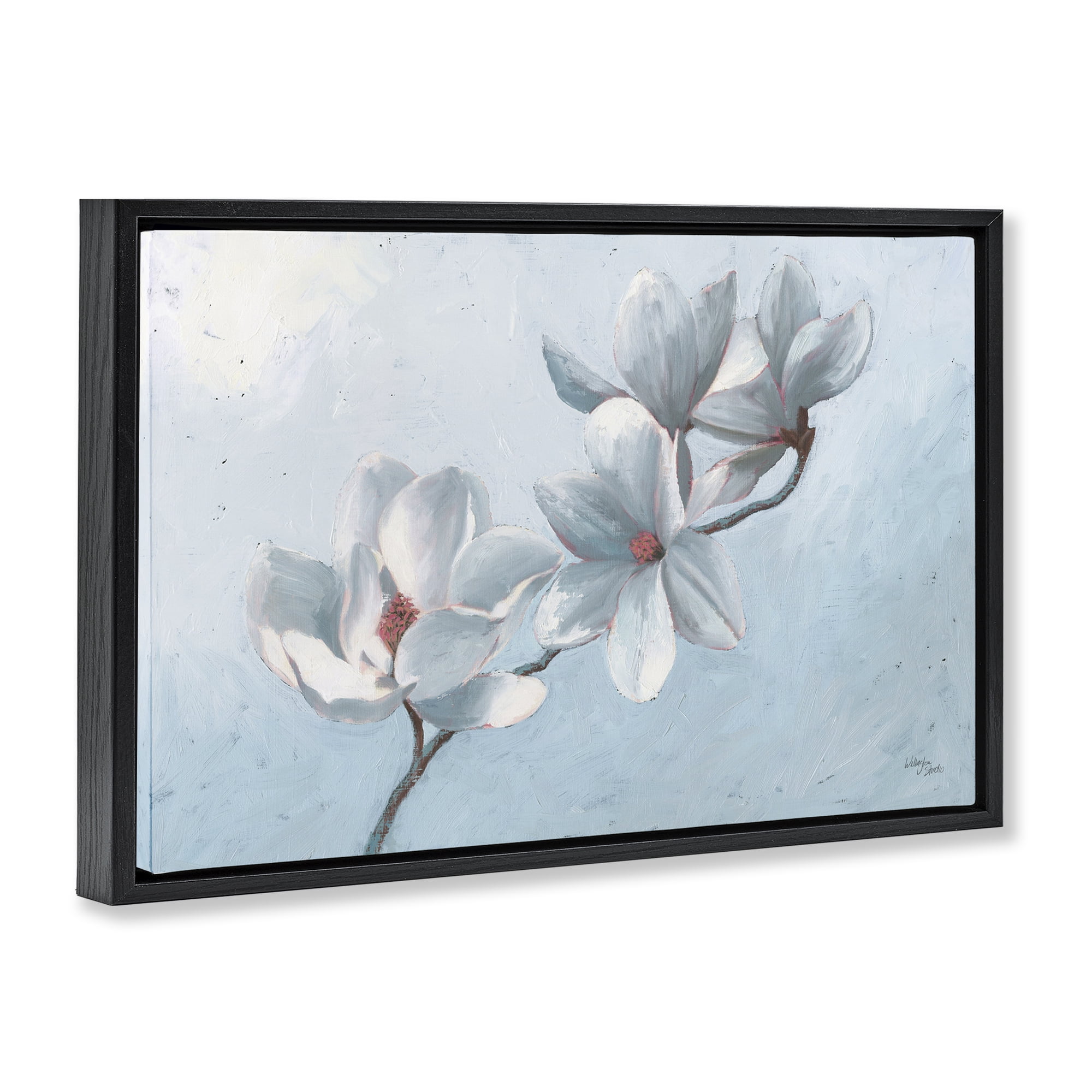 Stupell Industries Budding Magnolia Blooms Botanical & Floral Painting Black Floater Framed Art Print Wall Art, 25 x 17
