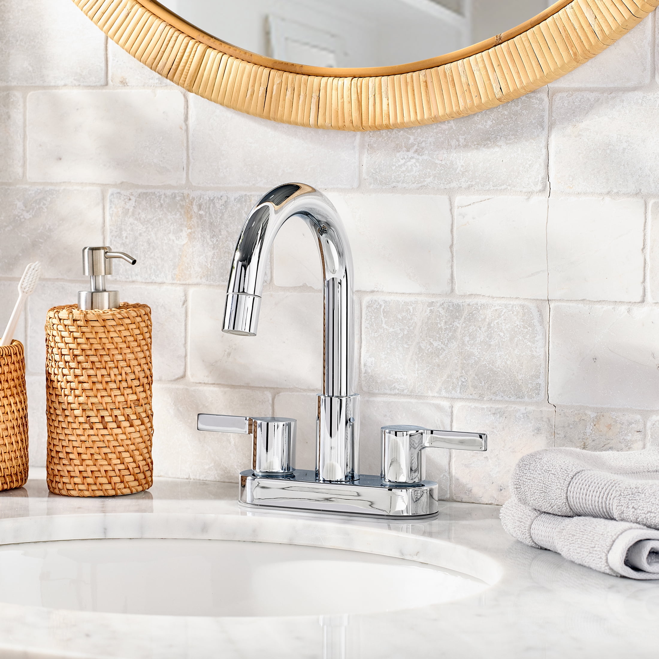 Better Homes & Gardens Clean Modern Chrome 4" Centerset Bathroom Faucet with Pull-Down Sprayer