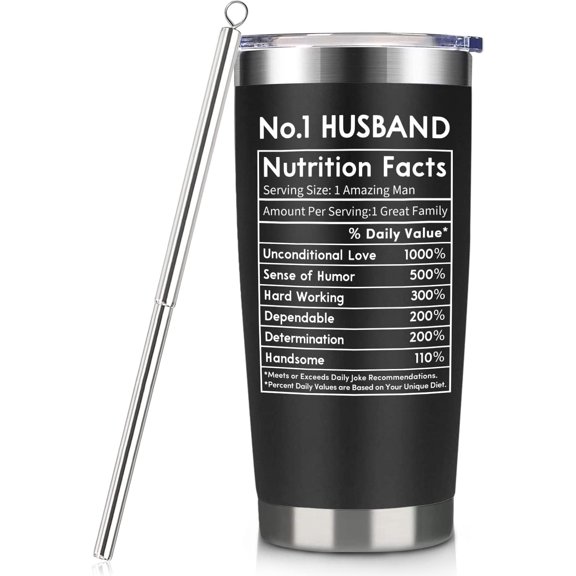 Tumbler Gift For Husband From Wife Birthday Valentine''s Day Gift for Husband, Happy Bday Valentine Anniversary Presents For Him Men -Husband Nutrition Facts Cup Gift with Lid Straw 20 oz