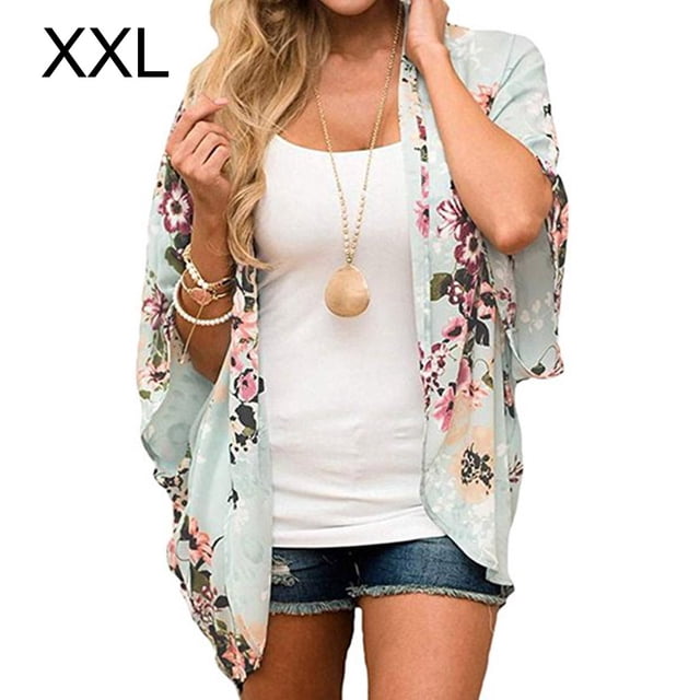 Qarigey Mujeres Imprimir frente abierto Mangas 3/4 Ropa de playa Cubrir Prendas para la parte del cuerpo TYPE5 XXL