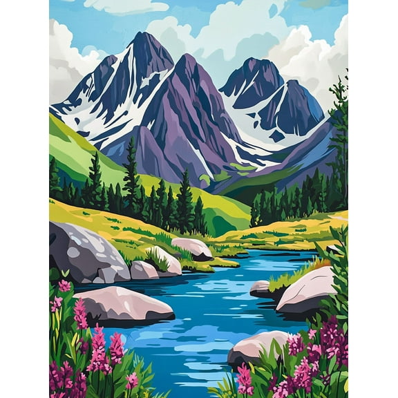 Mountain River Landscape Canvas Print Wall Art，Perfect for Living Room，Office，Bathroom，Dining Room Decoration