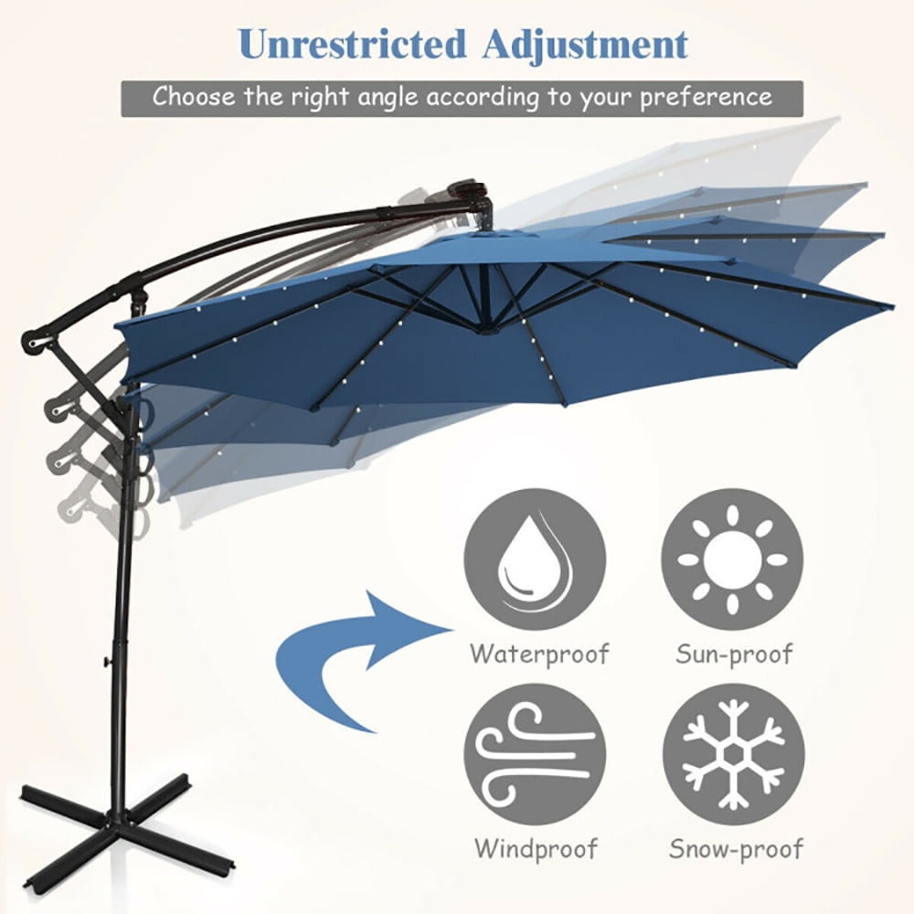 Aimee Lii 10 ft 360° Rotation Solar Powered LED Patio Offset Umbrella, Table Umbrella Outdoor Patio, Blue Aimee Lii 10 ft 360° Rotation Solar Powered LED Patio Offset Umbrella, Table Umbrella Outdoor Patio, Blue