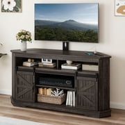 Dextrus TV Stand for 70" TV with Mount, Farmhouse Entertainment Center with Power Outlets & Sliding Barn Doors, Dark Rustic Oak